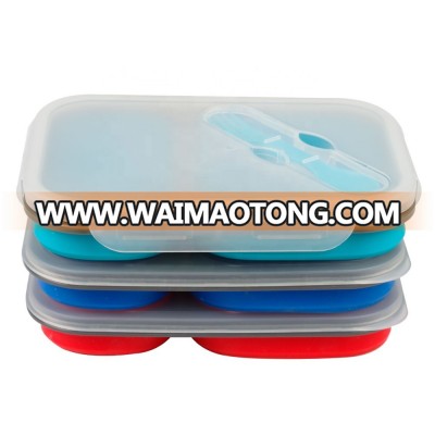 B10-0932 BPA Free Collapsible Silicone 2 Compartments tiffin box lunch