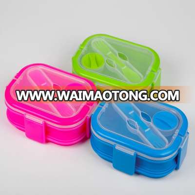 B10-1017 Silicone Collapsible Lunchbox With 3 Compartments